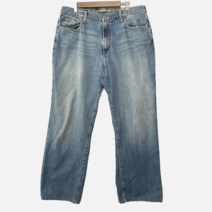 Lucky Brand Jeans Mens 36 x 30 Blue Bootleg Zip Fly Distressed